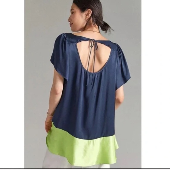 ANTHROPOLOGIE Navy Maeve Colorblock Tunic Blouse Size S NWT - Picture 2 of 6